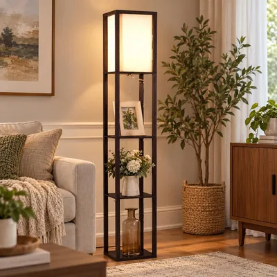 Produktbild von Stehlampe 3 Ebene Stehleuchte Moderne Standlampe Regalen Bodenlampe für Schlafzimmer Wohnzimmer