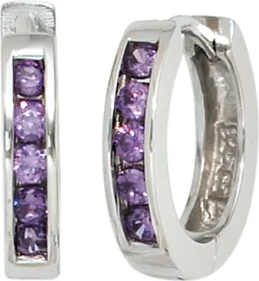 Produktbild von JOBO Creolen rund 925 Sterling Silber rhodiniert 10 Zirkonia lila Ohrringe