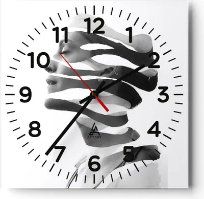 Produktbild von Wanduhr - Quadrat - Glasuhr - Frau Surrealismus Monochrom - 30x30cm - Schleichendes Uhrwerk - Lautlos - zum Aufhängen bereit - Dekoration Modern - Wanddekoration aus Glas - C4AC30x30-4430
