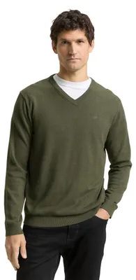 Produktbild von Tom Tailor Herren 1039811 Strickpullover mit V-Ausschnitt, 39401 - Tea Leaf Melange, XS