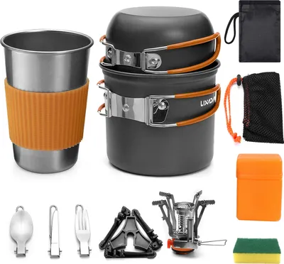Produktbild von Camping Kochgeschirr Set, Campinggeschirr ,Topfset Faltbar,Kochtopf Outdoor Geschirr Pfanne Picknickgeschirr für Camping Hiking