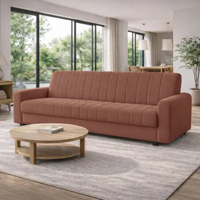 Image de Canapé PIXI, salon, canapé-lit moderne, canapé 3 places, canapé d'appoint rembourré, coffre de rangement, 232 cm, mécanisme clic-clac, orange, Skaga 09