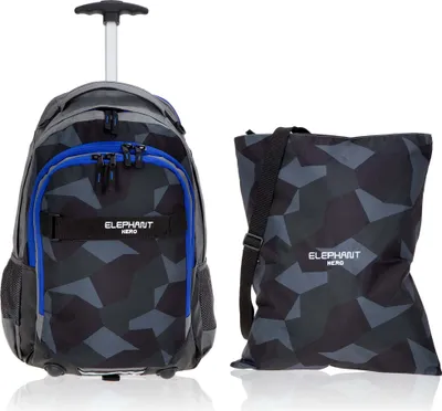 Produktbild von Trolley Rucksack 2 Teile Set Elephant Hero Signature Trolley Schultrolley Turnbeutel 12771 Cyber Camo Blau tt