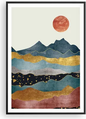 Produktbild von Gerahmtes Poster - Schwarzer Rahmen - Osten Sonne Berge - 70x100 cm - Wand Bild - Wanddeko - Wandbilder - Kunstposter - Wandposter - Bilderrahmen - Bilder - Kunstdruck - P2BPA70x100-5182