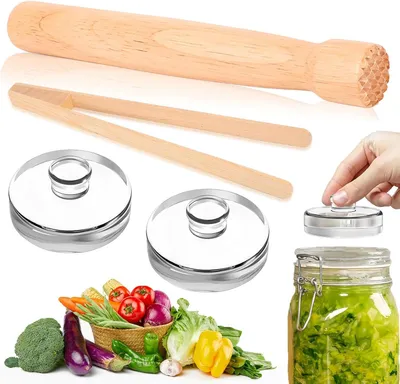 Produktbild von Fermentationszubehör Set, Glasgewichte und Bambusklemmen, für Kimchi
