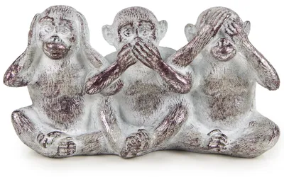 Drei-Affen-Dekofigur, silber glänzend, 21 x 11 cm