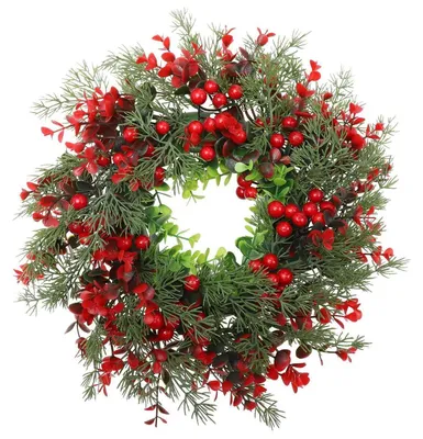 Image de Couronne de Noël, couronne de porte, couronne de baies, couronne de sapin, décoration pour porte et mur