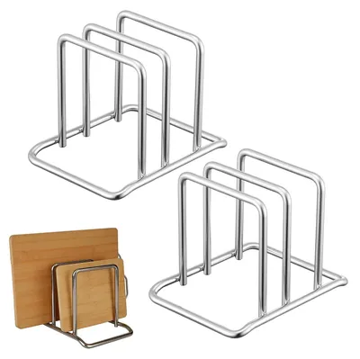 Image de 2 supports en acier inoxydable pour planches à découper, avec fentes - Organisateur de planches à découper