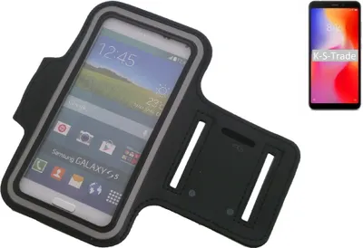 Produktbild von Kompatibel mit Xiaomi Redmi 6 Pro Neopren Jogging Armband Sportarmband Oberarmband schwarz kompatibel mit Xiaomi Redmi 6 Pro mit Reflektor Streifen.