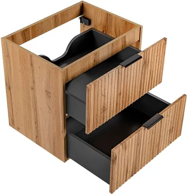 Produktbild von Waschtischunterschrank 60cm ADELAIDE-56 in Wotaneiche mit gerilllter Front, B/H/T ca. 60/57/46 cm