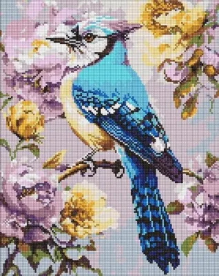 Obrázok produktu pre Diamantová mozaika – Sójka medzi pivonkami, 40x50 cm – Ideyka