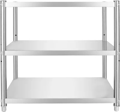 Produktbild von Küchenregal aus Edelstahl - 3-stufiger Arbeitstisch/Regal - 80×80×40 cm - Freistehend für Küche/Garage - Silber