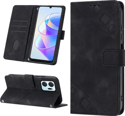 Produktbild von Hülle für Honor X7A Prägung Flip Leder Brieftasche Schutzhülle mit Ständer Schwarz