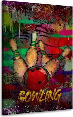 Produktbild von Bowling mit farbenfrohem Graffiti Wandbild Leinwandbild Kunstdruck XL Wanddeko: 60x90x4cm