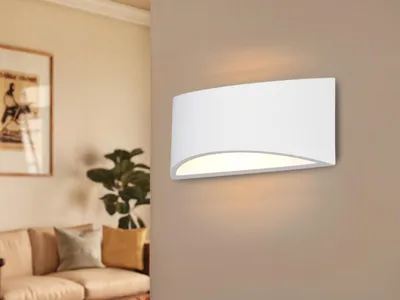 Produktbild von LED Wandleuchte halbrund aus Gips, bemalbar, Wandbeleuchtung indirekt, B: 30cm