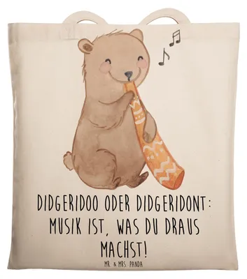Produktbild von Mr. & Mrs. Panda Einkaufstasche Didgeridoo Musik - Transparent - Geschenk, Tasche, tief, atmosphärisch, Musiker, traditionell, Kultur, Technik, Tote Bag, Instrument