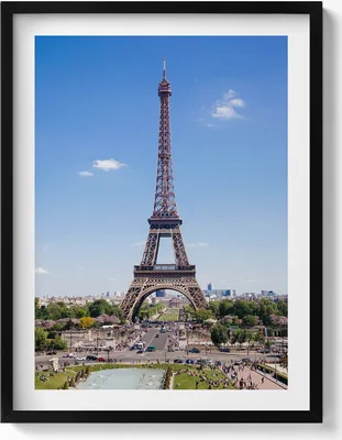 Produktbild von Landschaft Eiffelturm Paris Frankreich– Wandbild mit Rahmen – Gerahmtes Bild  – Wanddekoration – 60x80 cm –  Schwarz Rahmen
