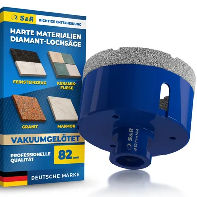 Zdjęcie produktu dla Profesjonalne wiertło diamentowe S&R, 82 otwory, do wiercenia płytek, gwint M14 – średnica 82 mm - gwint M14
