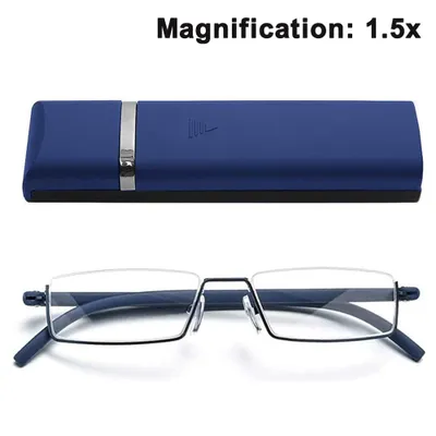 Produktbild von Klare Brille Halbrahmen-Lesebrille für Männer und Frauen Leichte Computerlesegeräte mit tragbarer Spiegelbox, Edelblau, +1,50