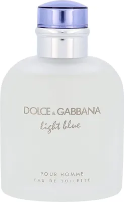A product shot of a Dolce & Gabbana Light Blue Pour Homme Eau de Toilette spray bottle.