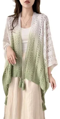 Produktbild von Damen Poncho Cape Strick Umhang Grün Einheitsgröße