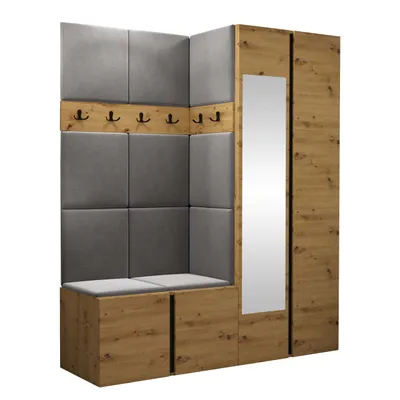 Obrázok produktu pre Predsieňová stena s čalúnenými panelmi 42x42 SELAND 10 - dub artisan / sivá