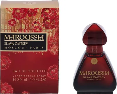 A perfume bottle and its packaging are displayed side-by-side against a white background.