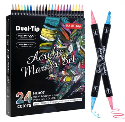 Acrylstifte, 24 Farben, Doppelspitze, wasserfest, für Glas, Holz, Keramik