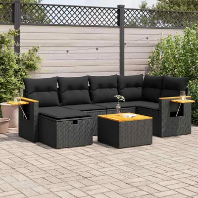 Produktbild von Eleganten-Stil 7-tlg. Garten-Lounge-Set mit Kissen Garten-Sofagarnitur, Outdoor Indoor, Schwarz Poly Rattan Gartenmöbel-Sets CHY64834346