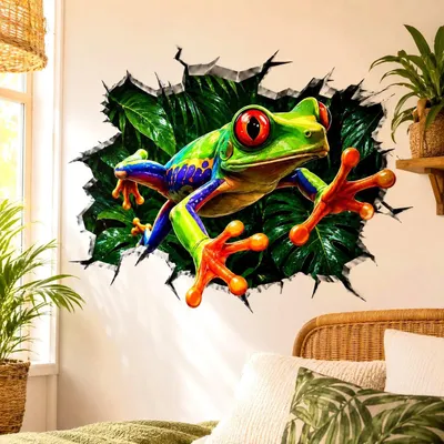 Image de Autocollant mural Decords – une grenouille amusante avec un effet de "percée" murale en 3D, 280 cm