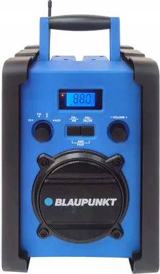 A blue Blaupunkt portable radio with a black handle and speaker grill, shown against a white background.