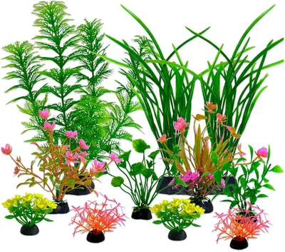 Immagine prodotto di Set di piante artificiali, composto da 11 pezzi, colorate, adatte per acquari e piccoli stagni