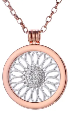 Produktbild von Morella Damen Halskette roségold 70 cm Edelstahl mit Anhänger und Coin 33 mm Sonnenblume in Schmuckbeutel