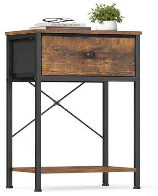 Produktbild von Nachttisch mit LED und Steckdose, 2 Schubladen | Vintage braun | 39,6x30x60,4cm