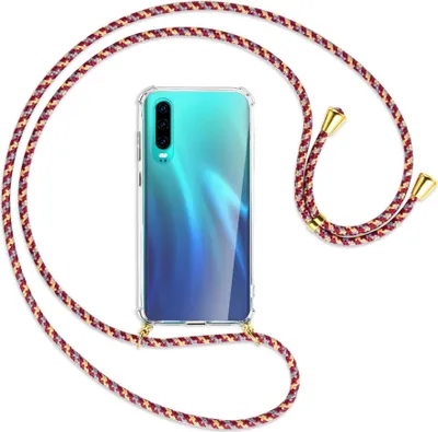 Produktbild von Handykette Backcover-Schutzhülle mit Band (Metall goldfarben) für Huawei P30 - weinrot/gelb/grau