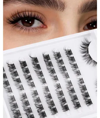 Produktbild von Wimpern Cluster Einzelwimpern Extensions Mega Volumen Wiederverwendbar Natürlicher Look 64 Stück C35 (10-14mm)