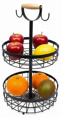 Obstschale Etagere 2-stufig, mit Bananenhalter, Metall, Schwarz
