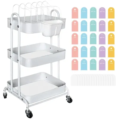 Produktbild von Küchenwagen mit Metallrahmen – 3 Ebenen – 42 x 87 x 35 cm – Weiß