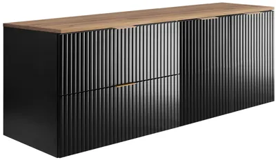 Produktbild von Badezimmer-Set: Schrank mit Schubladen und Schrank mit Türen 57×46×160 cm, Farbe: Schwarz / Arbeitsplatte aus Eiche Craft, goldener Griff
