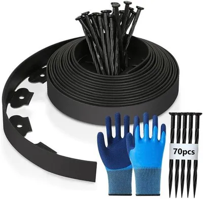 Zdjęcie produktu dla Elastyczny plastikowy ogrodzeniowy panel do ogrodu, 15 m x 10 cm - do wyznaczania granic terenu - 70 sztuk kotew do zakotwienia w ziemi - obrzeże do ogrodu - łatwy montaż