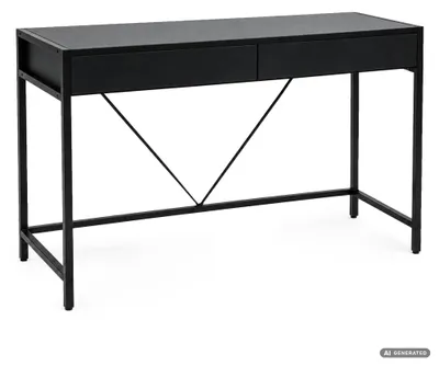 Produktbild von Schreibtisch LOFT PURE Schwarz 124 cm 2 Schubladen schwarze Beine Industrial-Stil 124x50x80 cm
