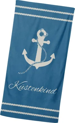 Produktbild von Küstenkind Badetuch 90x180 cm, 100 % Baumwolle, Strandtuch / Strandlaken, maritimes Design mit Anker, hochwertig, weich und flauschig