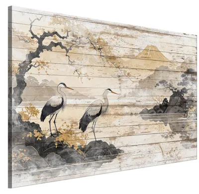 Produktbild von LUMASOUL Leinwand Bilder, Leinwandbild Natur Motiv, Wandbilder Holzrahmen, Bilder 90x60cm Japanische Landschaft Vogel 10
