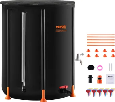 Obrázek produktu pro VEVOR Skládací sud na dešťovou vodu, přenosný sud na dešťovou vodu o objemu 66 galonů/250 litrů, PVC systém na sběr dešťové vody s kohoutky a přepadovou soupravou, sud na vodu pro zahradní lapače vody