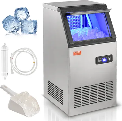 Produktbild von VEVOR Kommerzieller Eiswürfelbereiter Eismaschine 38 kg / 24 h, Leichte Würfeleismaschine 12,5 kg Eisspeicherkapazität 40 Stk. Eiswürfel, Edelstahl Eiswürfelbereiter inkl. Wasserfilter & Eisschaufel