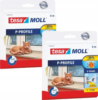 Immagine prodotto di Guarnizione autoadesiva TESA per finestre in PVC, gomma, profilo P, bianco, 6 m x 2 pz.
