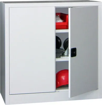 Produktbild von Flügeltürenschrank - Vollblechtüren - 1.000x1.000x600 mm (HxBxT) - 2 Einlegeböden verzinkt - Zylinderschloss - feuerrot/lichtblau