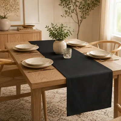Obrázek produktu pro ProximaX, ubrousek na stůl, 30x140 cm, černý, vzhled lnu, voděodolný, lze prát v pračce, elegantní dekorace na stůl