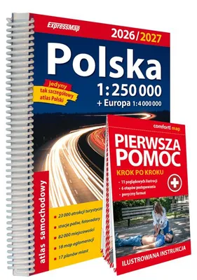 Zdjęcie produktu dla Polska Atlas Samochodowy 1:250 000 + Pierwsza Pomoc 2026/2027