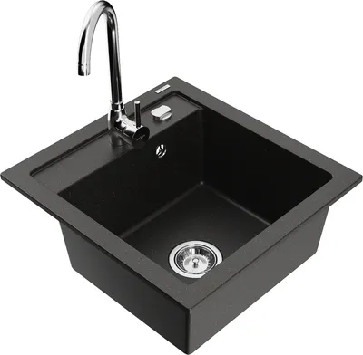 Produktbild von Mexen Vito 1-Becken-Granit-Spüle mit Mischbatterie Telma, Schwarz/Gold metallisch - 6503-75-670200-00